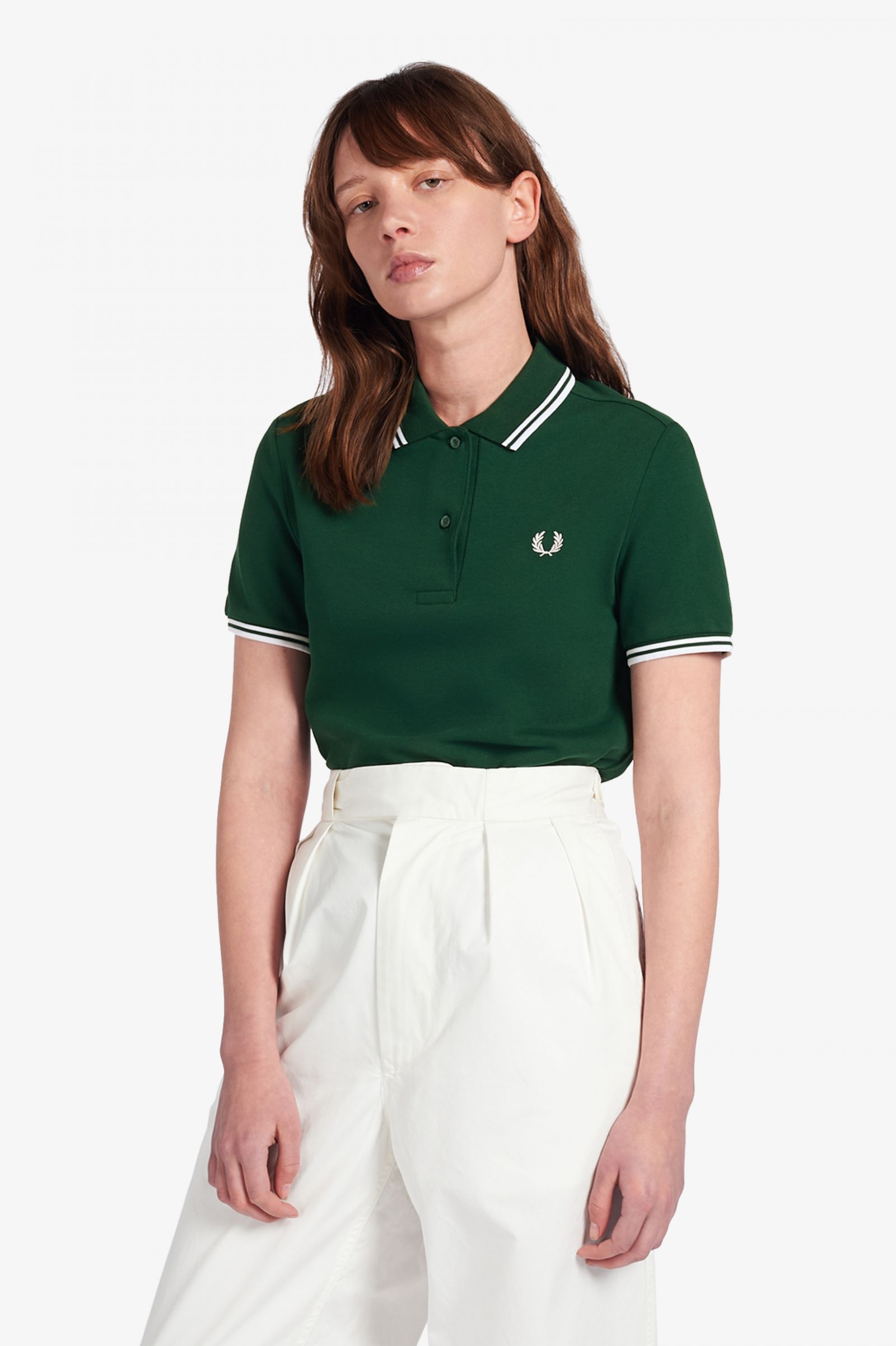 G3600 - Ivy / White / White | The Fred Perry Shirt | Women's Short ...
