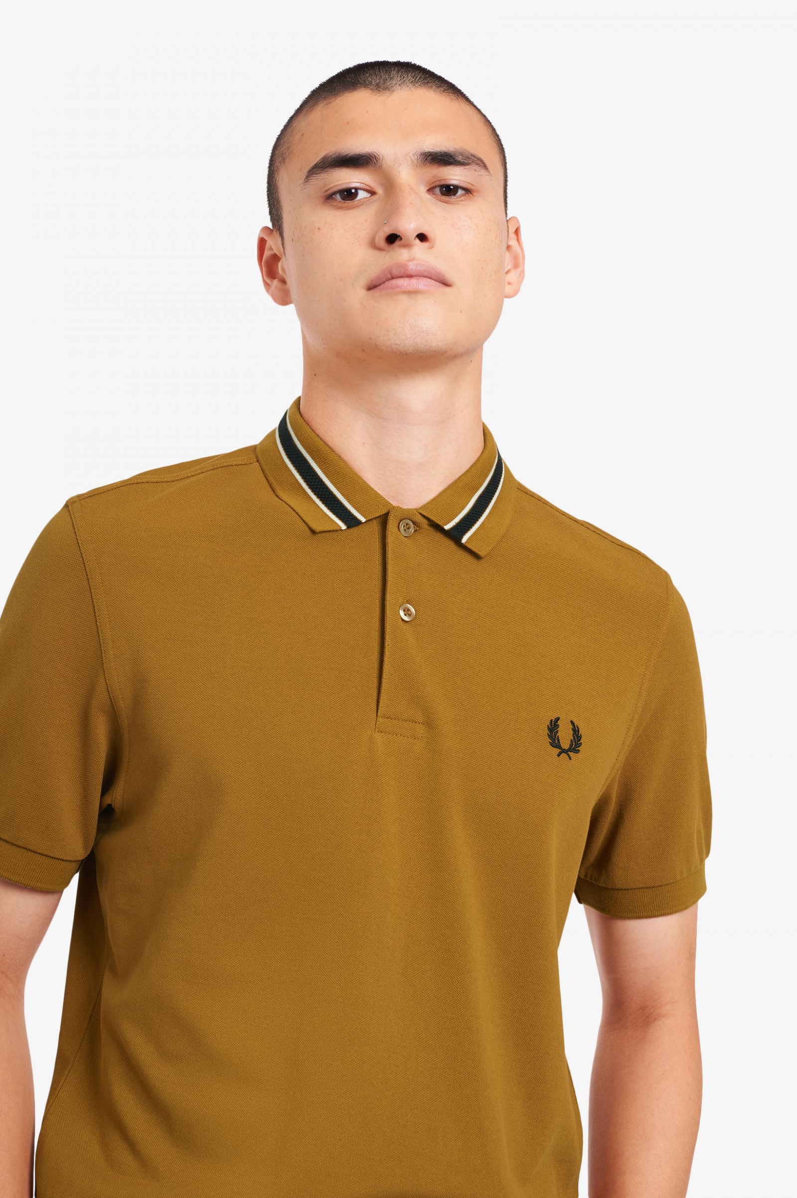 brown and orange polo shirts