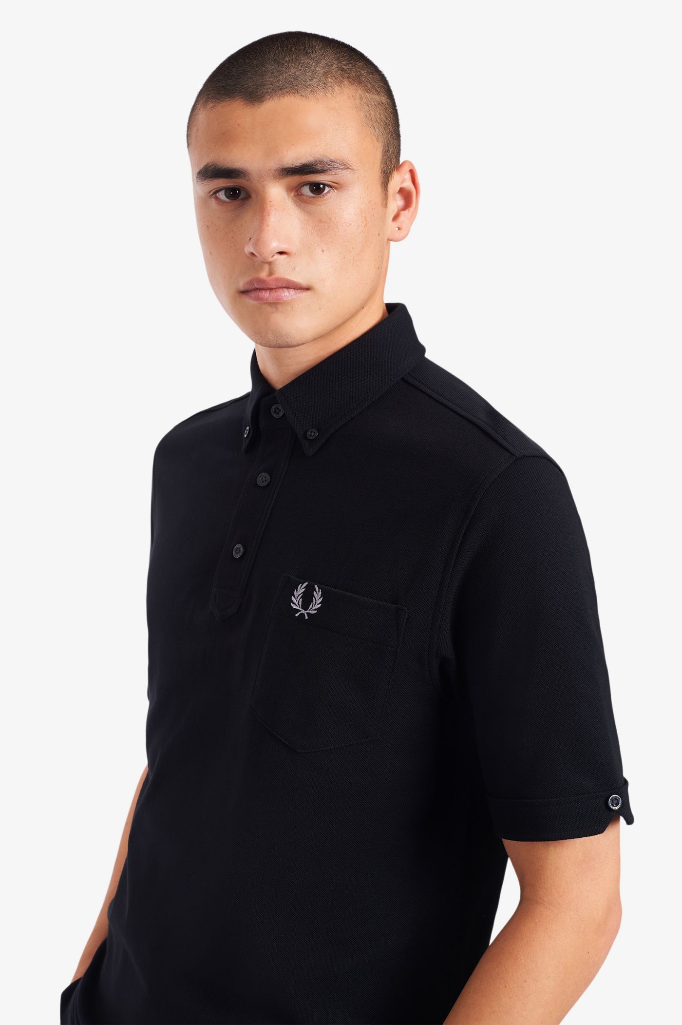 Button Down Collar Polo Shirt - Black 
