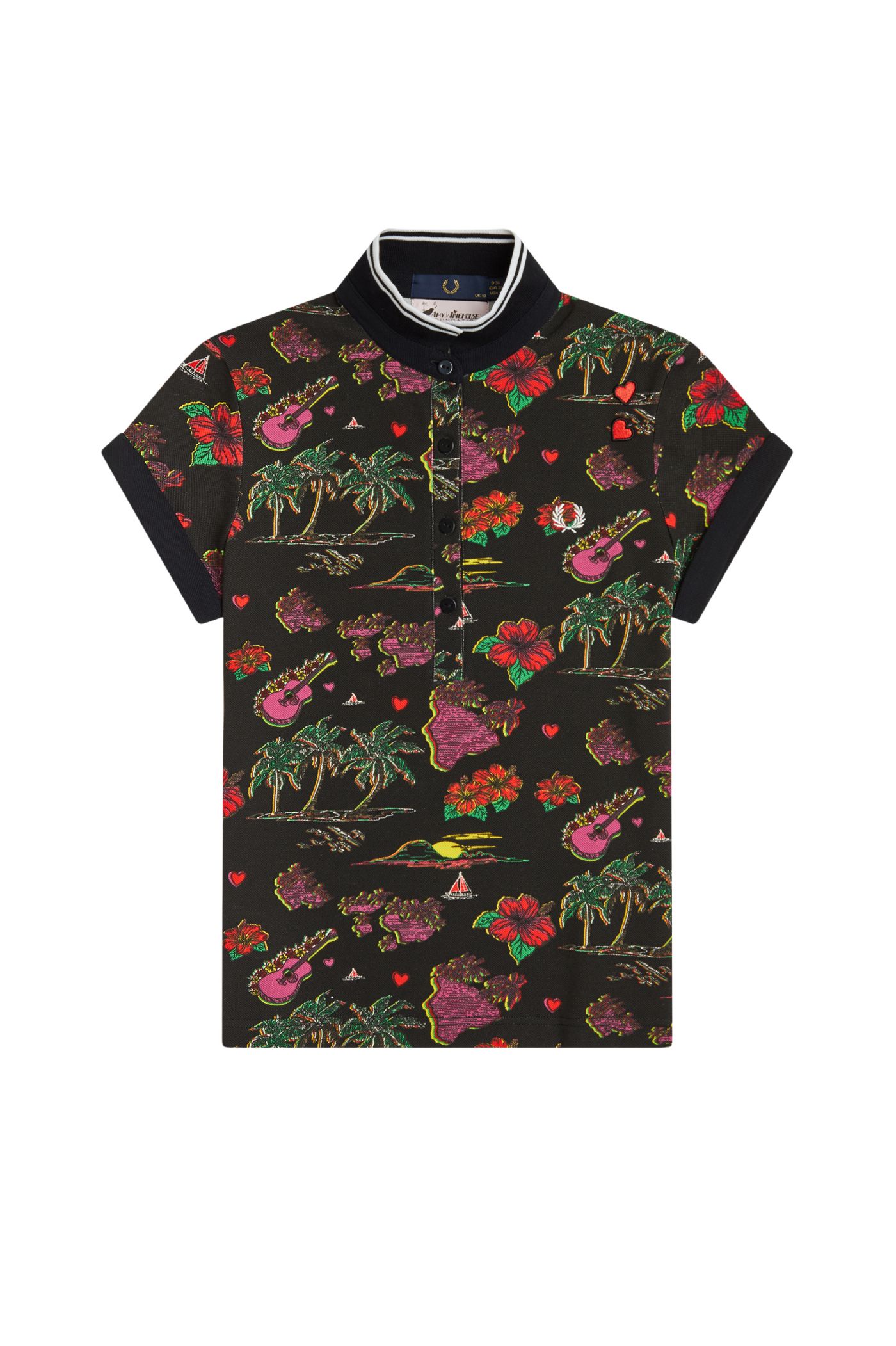 Hawaiian Print Polo Shirt - Black | Amy 