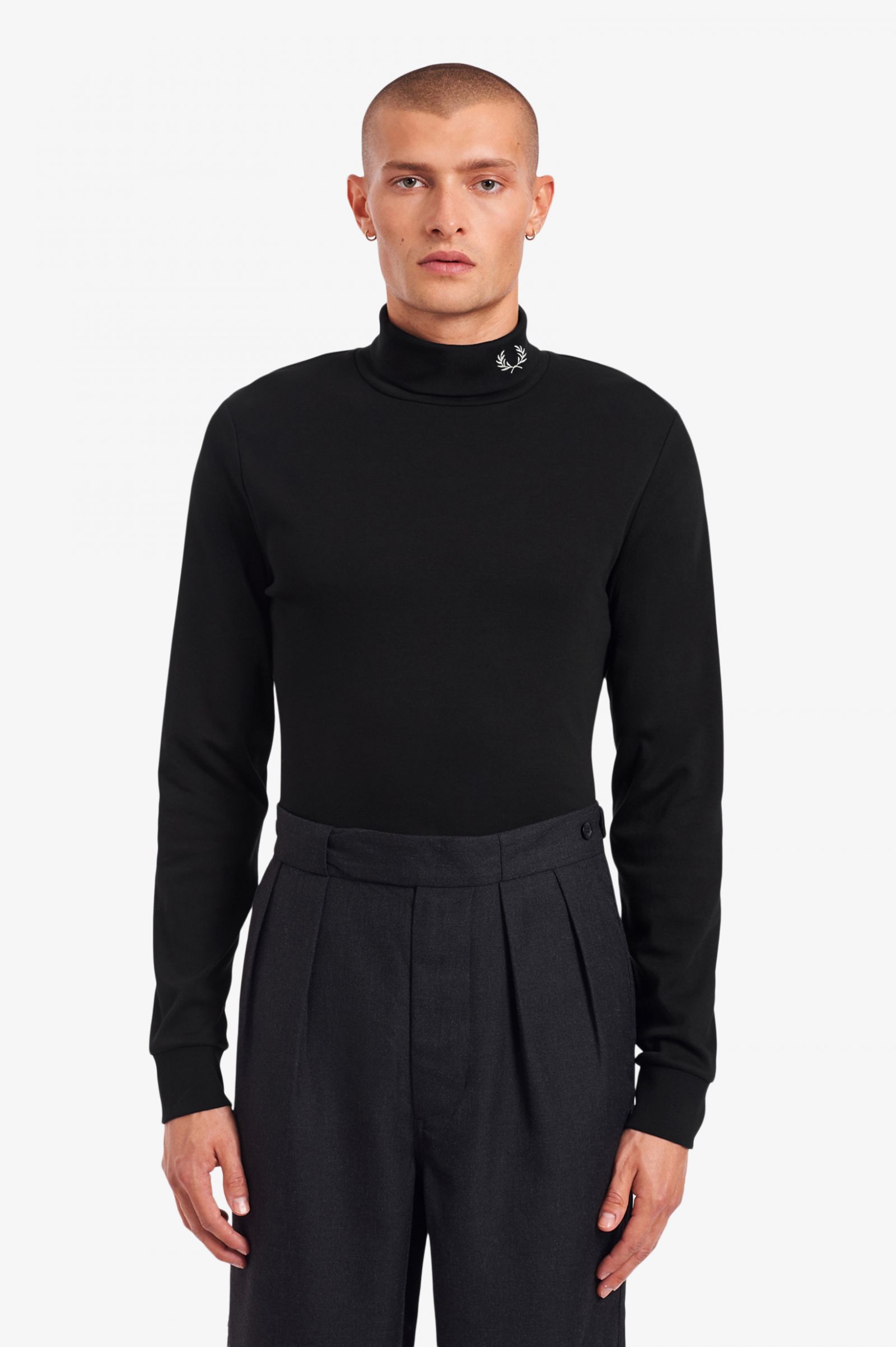 mens black roll neck top