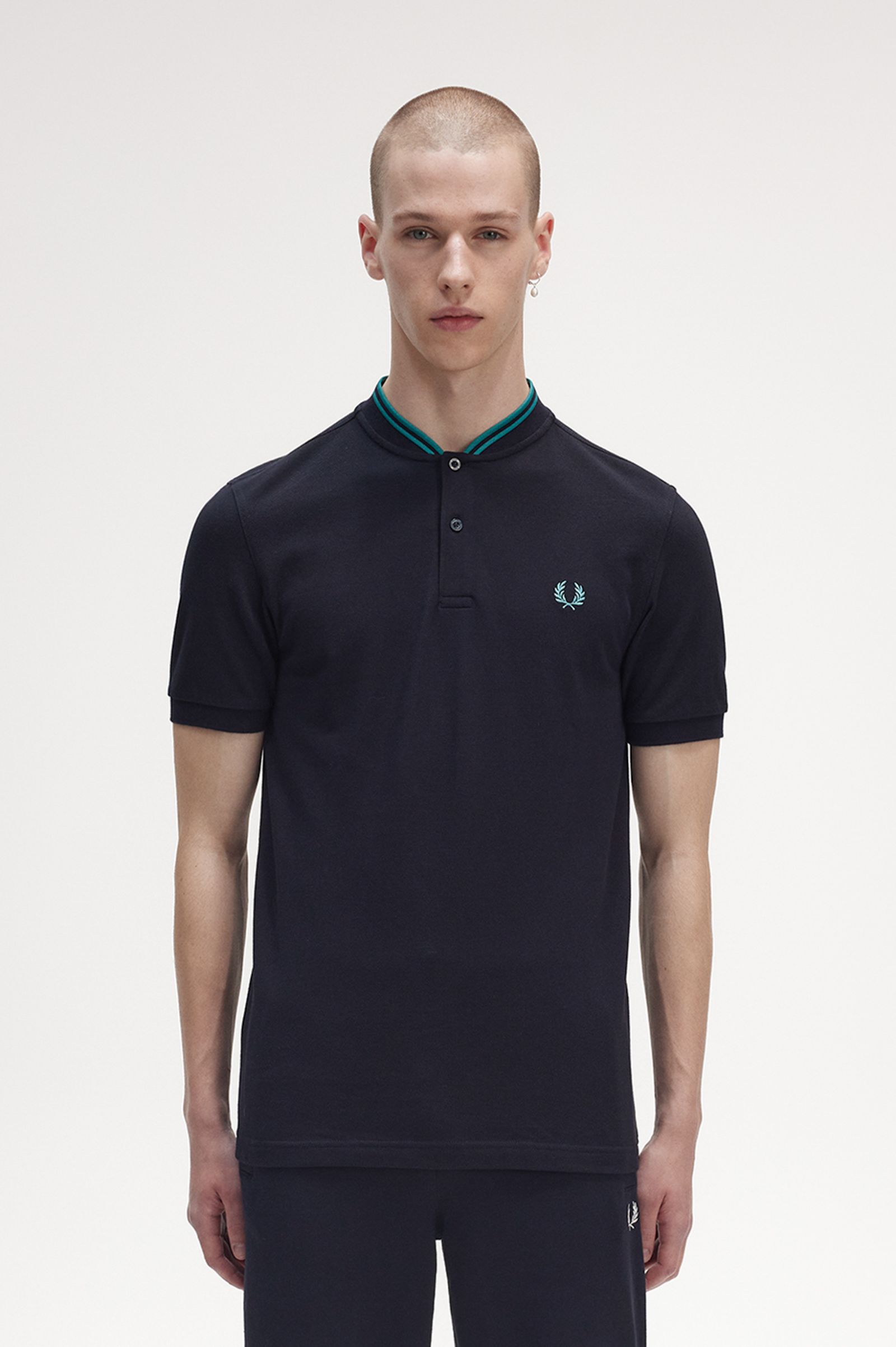 Bomber Collar Polo Shirt - Navy / Deep Mint | Men's Polo Shirts | Short ...