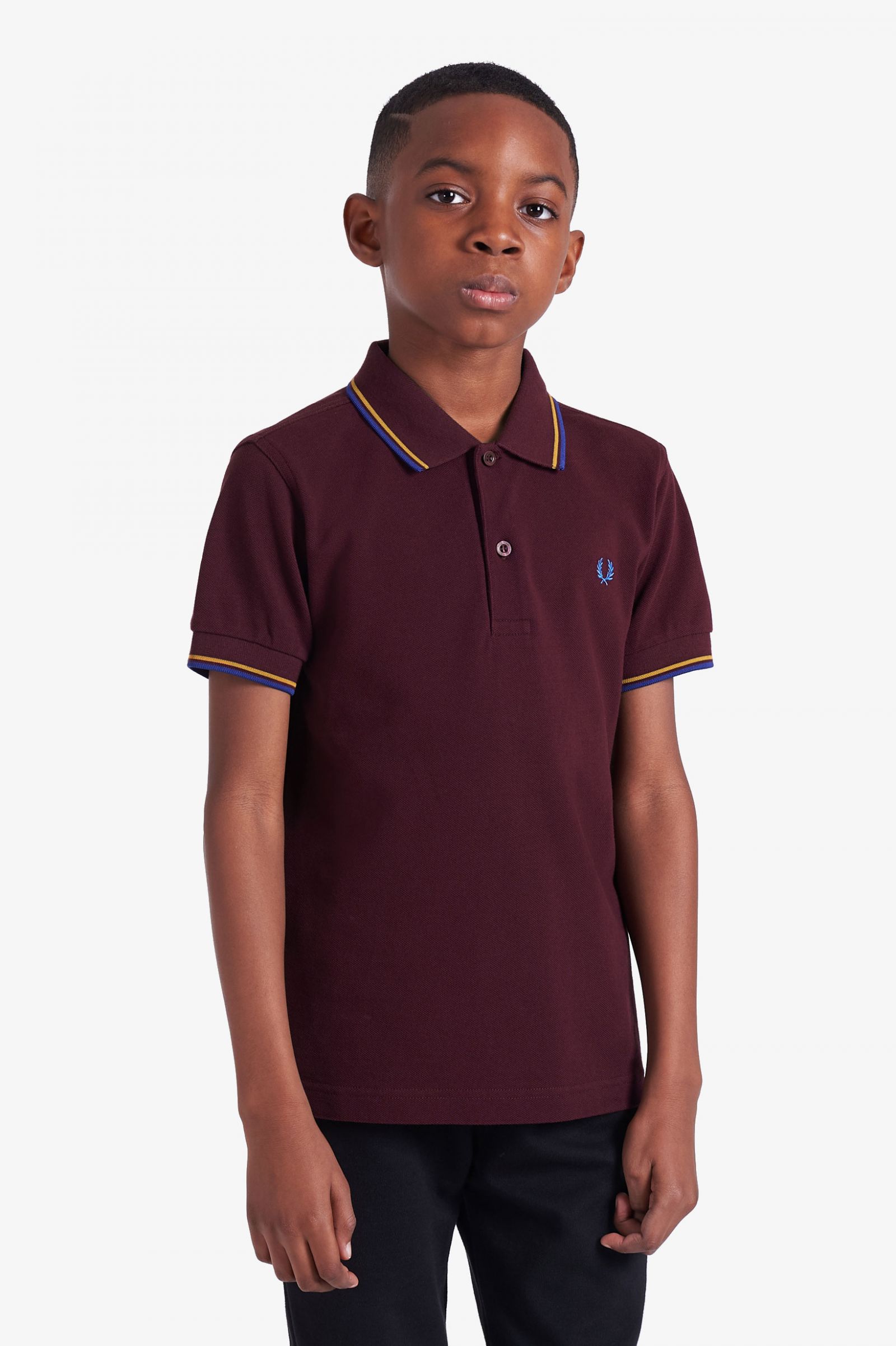 Kids Twin Tipped Fred Perry Shirt - Mahogany / Amber / Nautical Blue ...