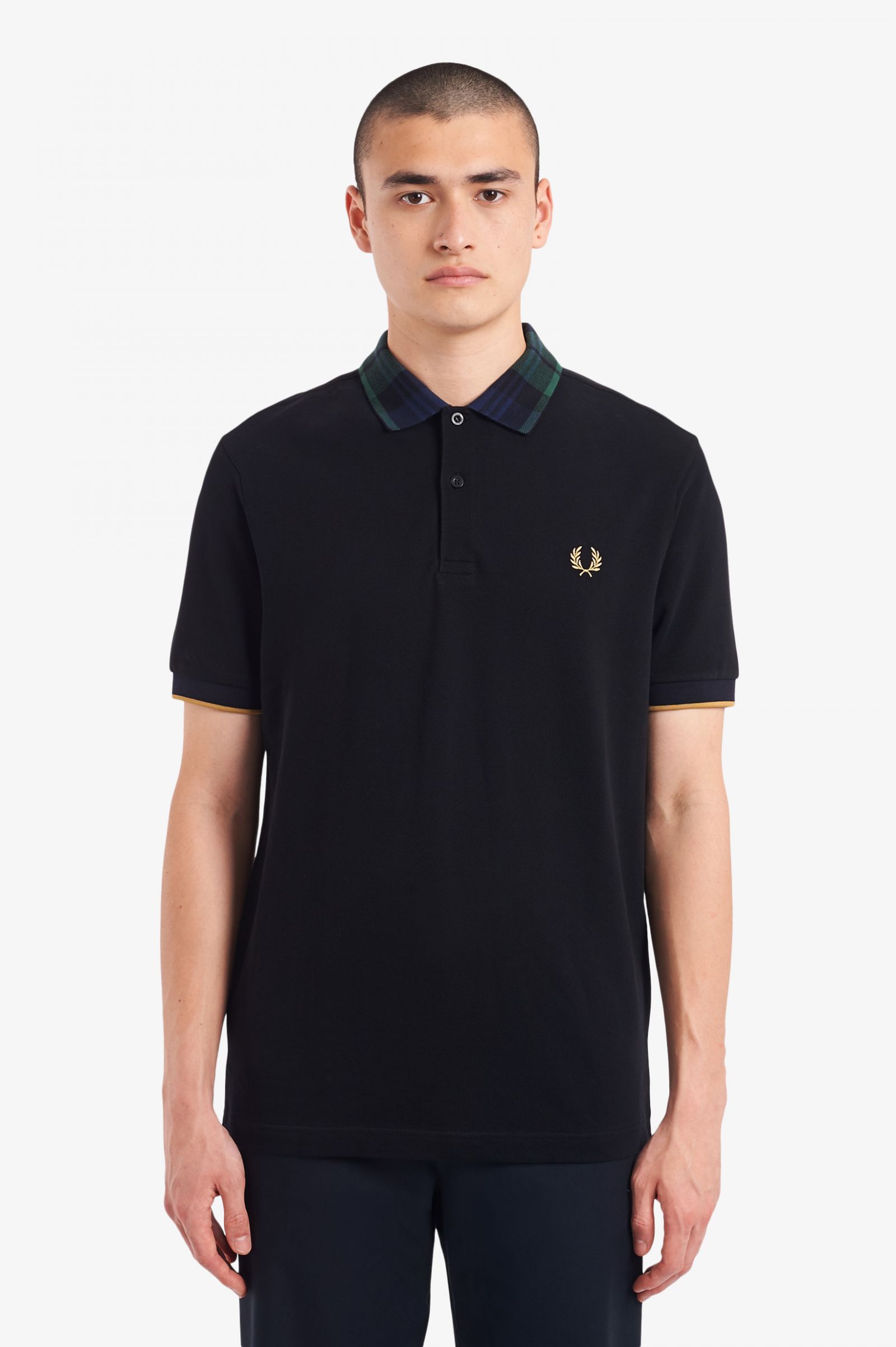 Tartan Collar Polo Shirt - Black | Men's Polo Shirts | Short & Long ...