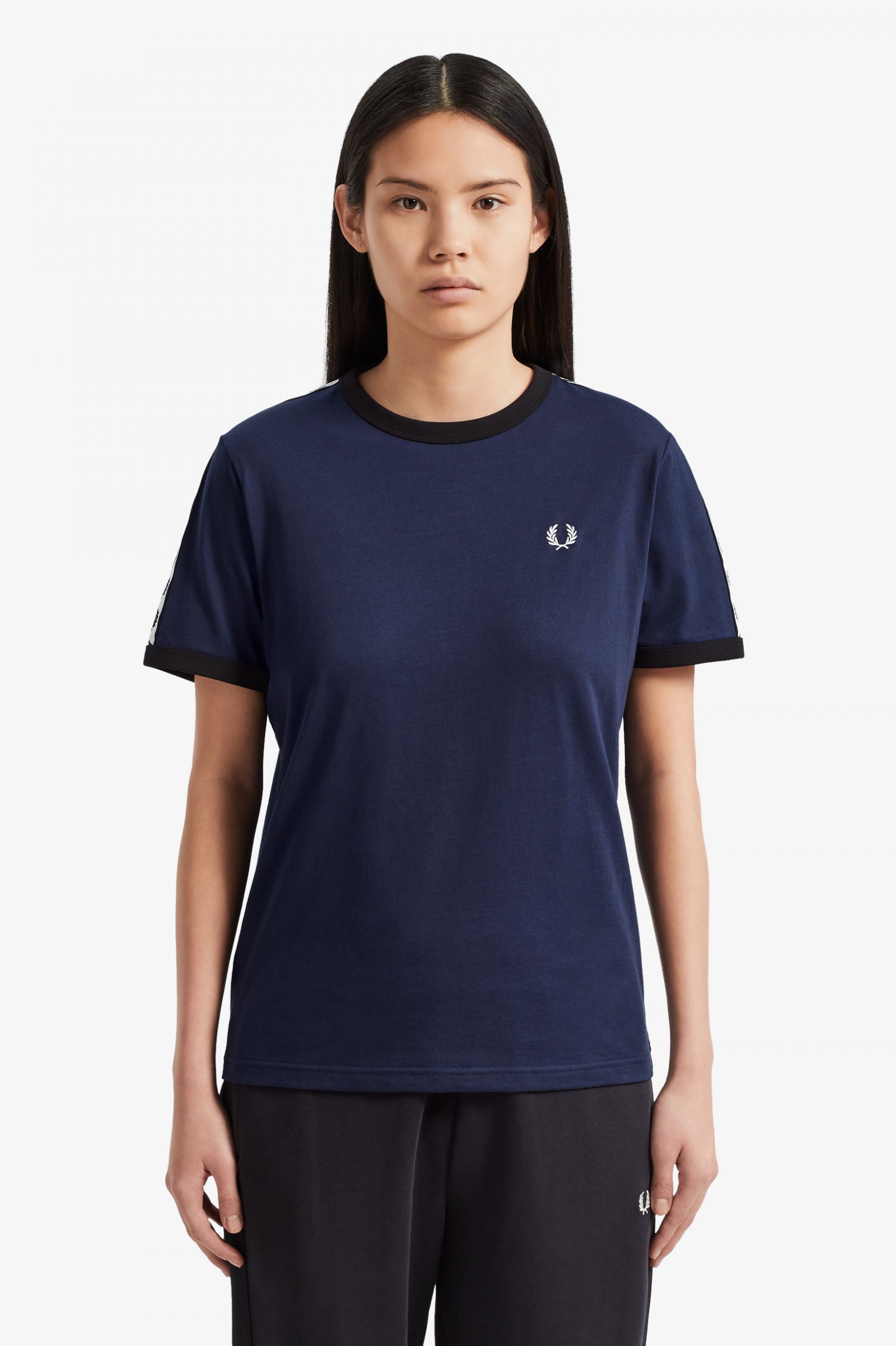 Taped Ringer T-Shirt - Dark Carbon | Women's Shirts | Checked Shirts & Boyfriend Shirts | Fred 