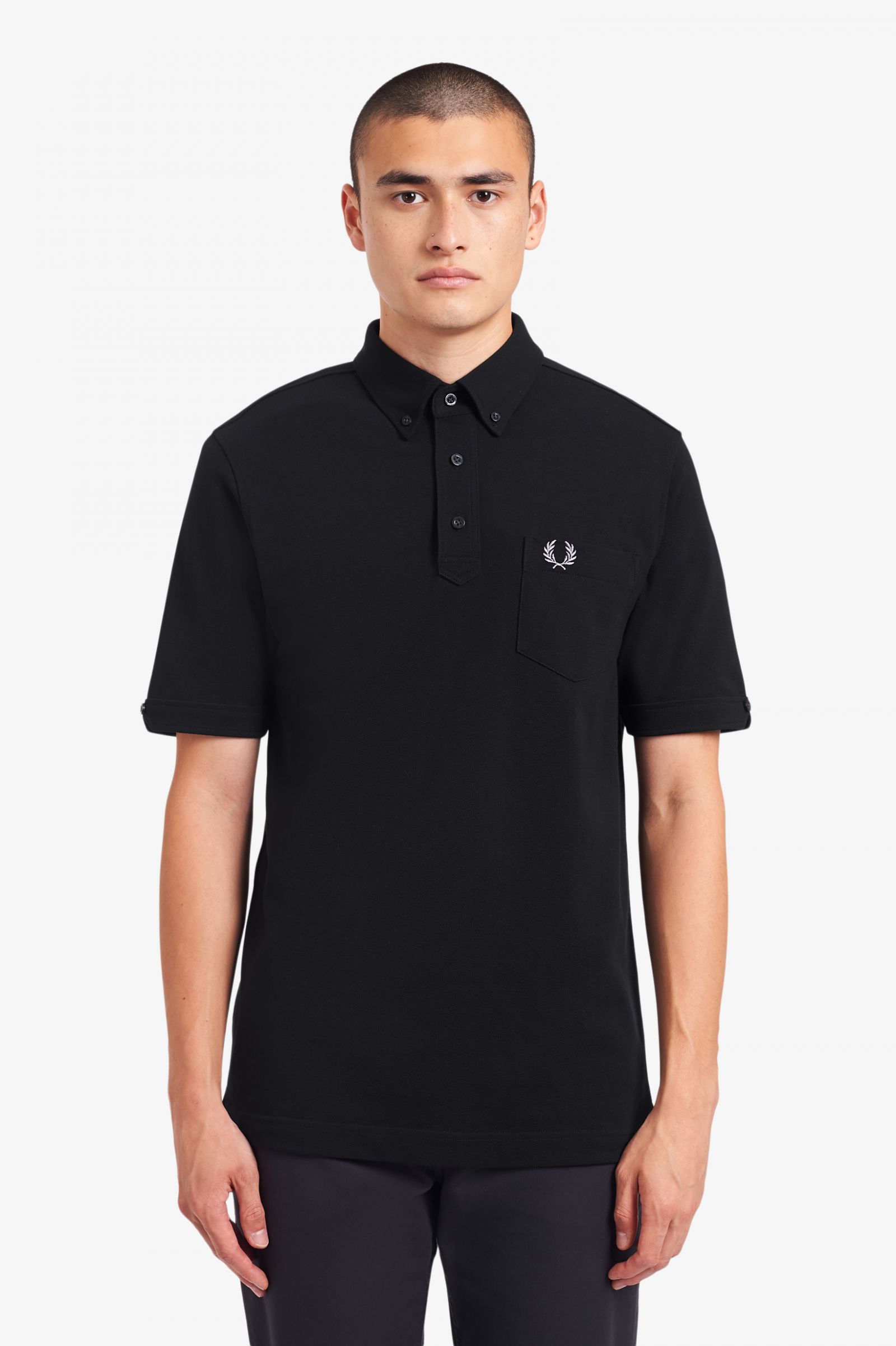 Button Down Collar Polo Shirt - Black ...