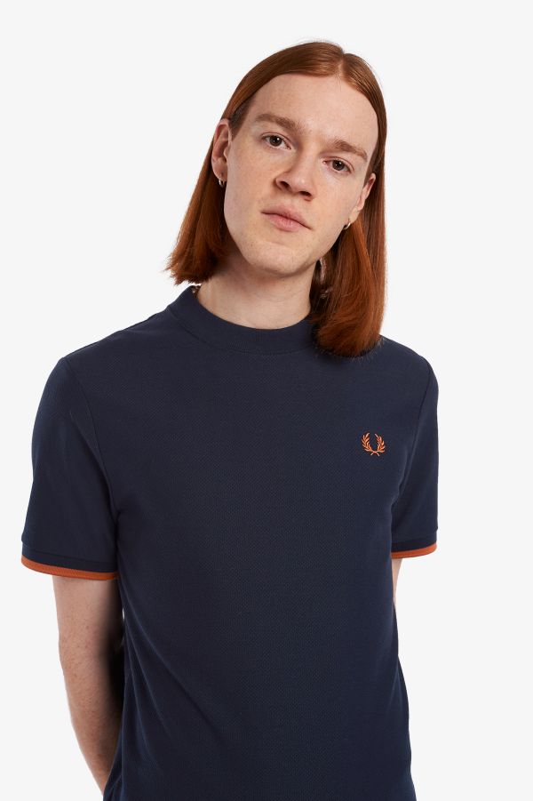 Piqué-T-Shirt mit Streifen an den Ärmelbündchen