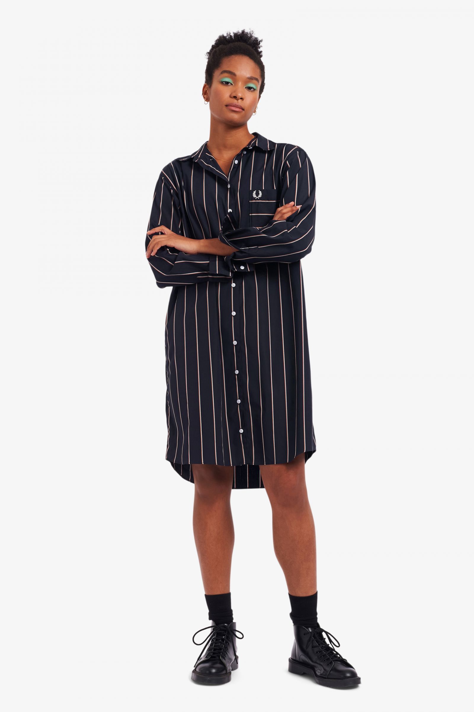 navy striped shirt dress