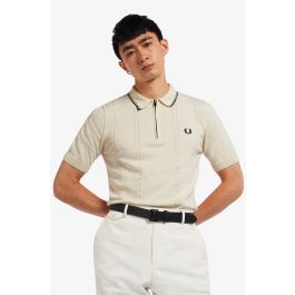 Cable Detail Zip-Neck Knitted Shirt 