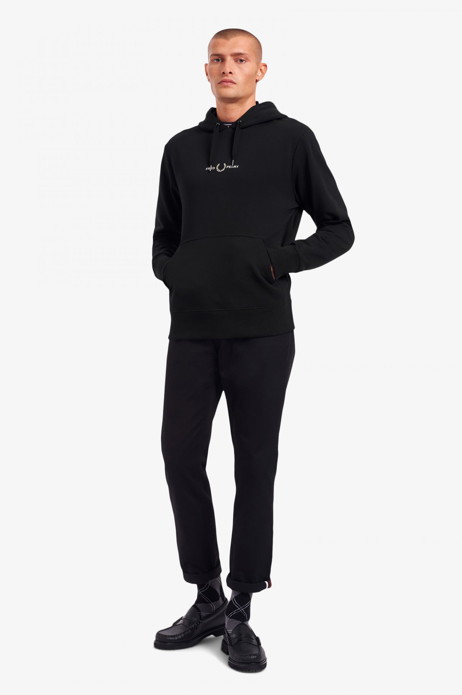 fred perry embroidered hooded sweatshirt