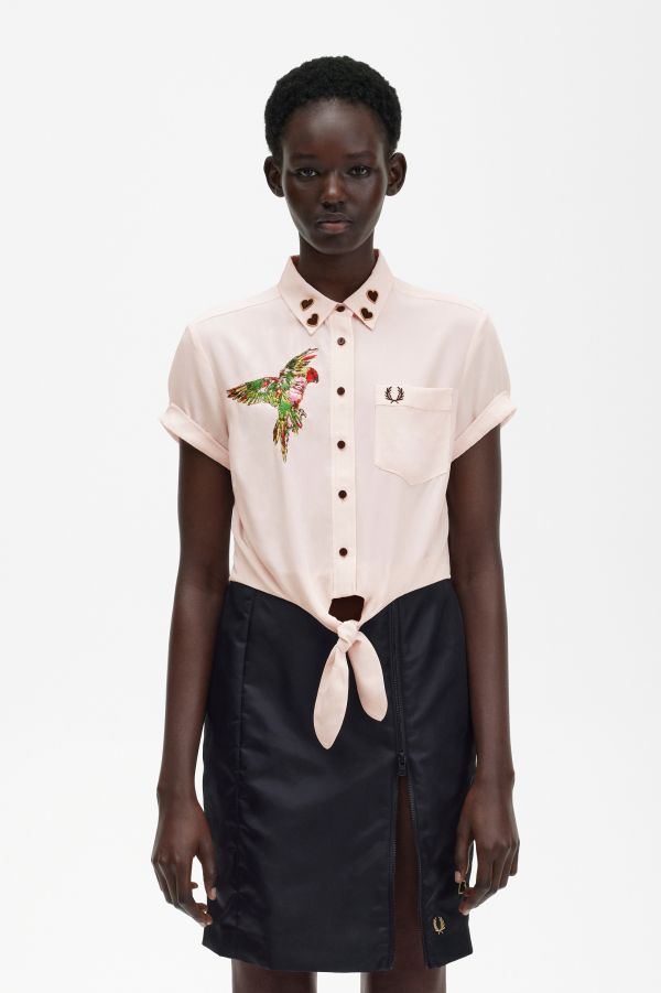 Embroidered Tie-Front Shirt