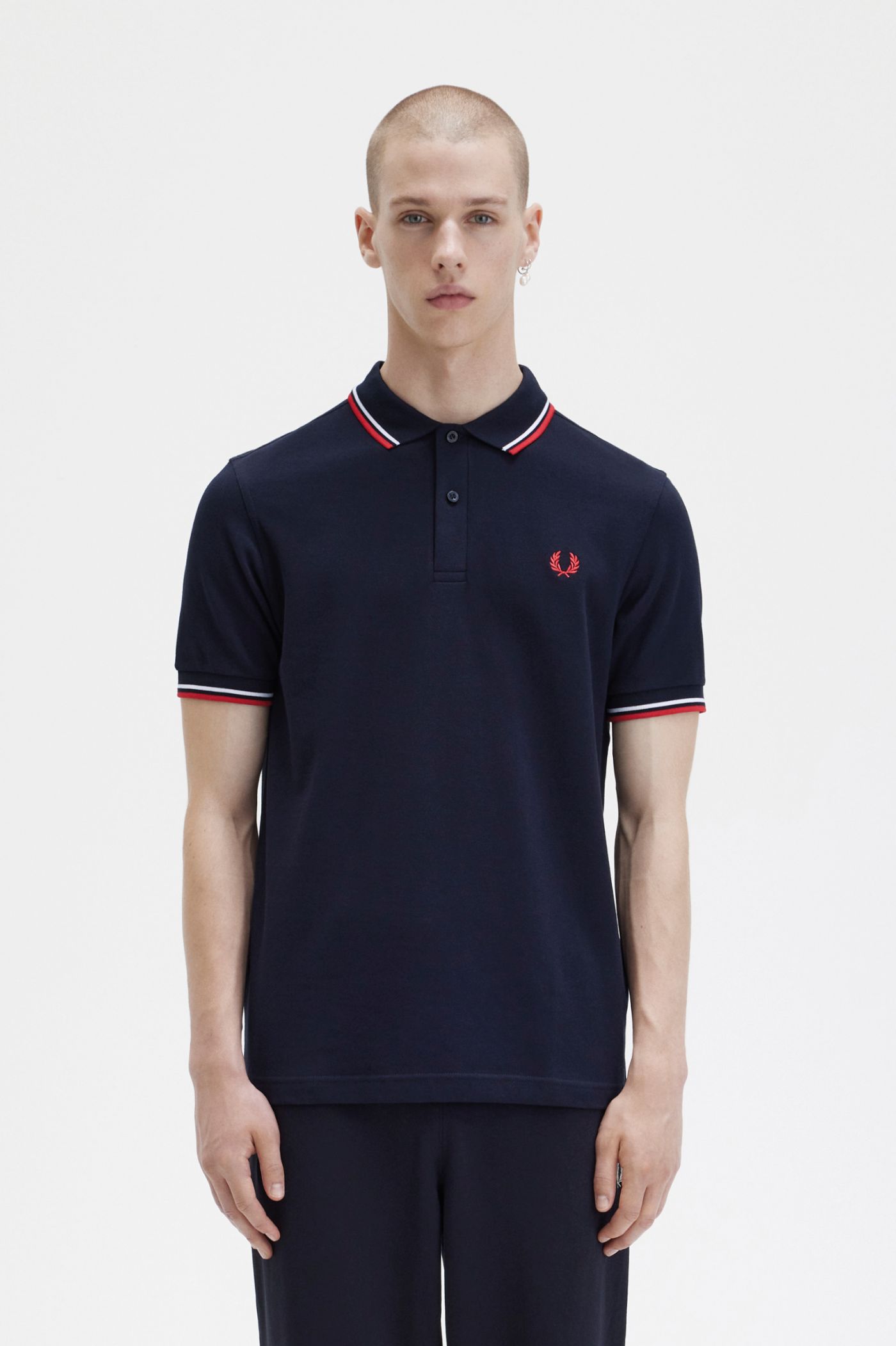 M3600 Navy White Red The Fred Perry Shirt Men S Short And Long