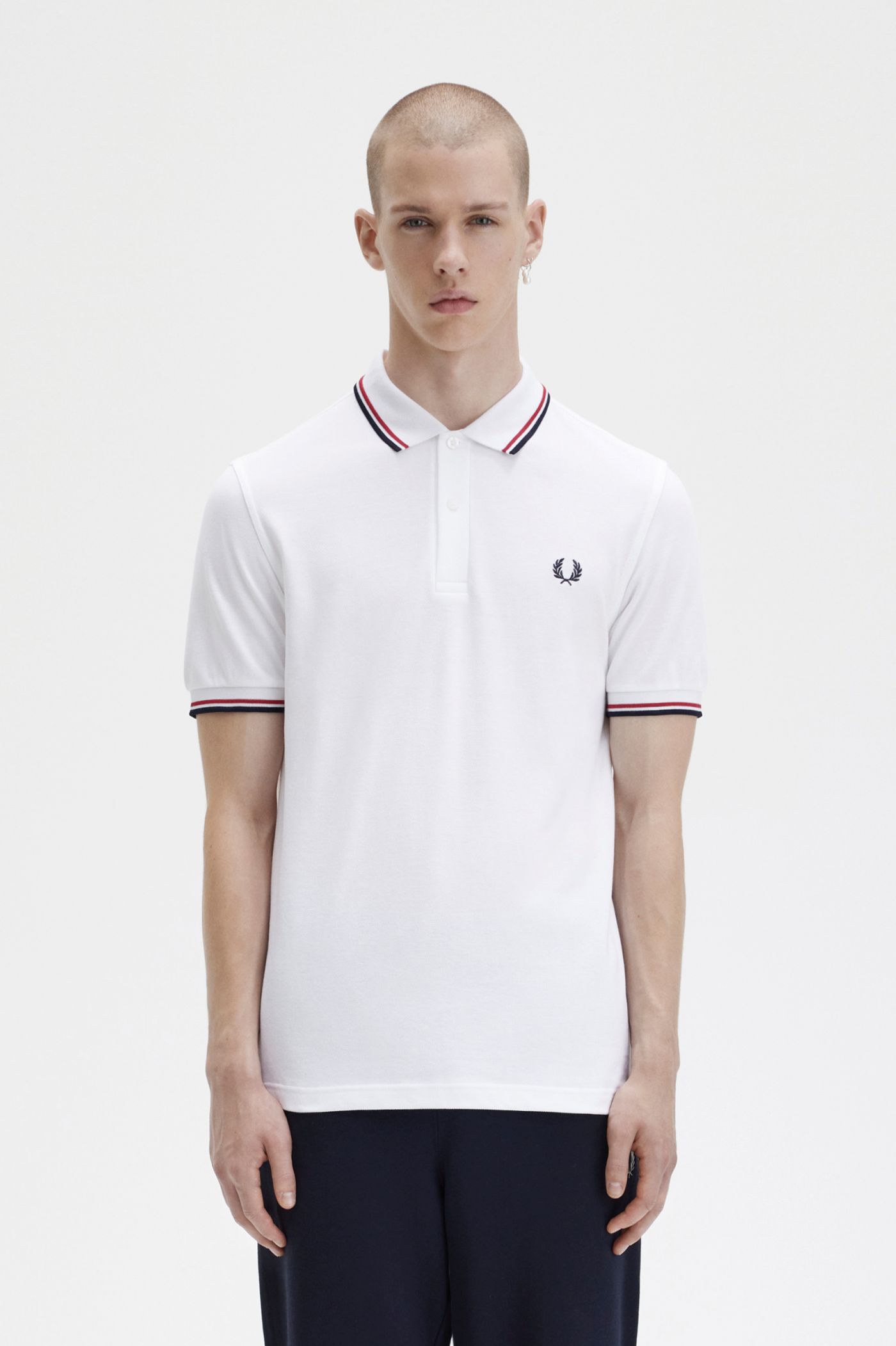 M3600 - White / Bright Red / Navy | The Fred Perry Shirt | Men's Short ...