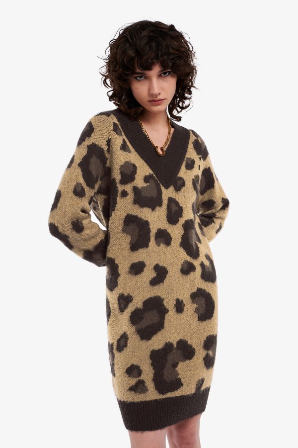 Vestido de punto con estampado de leopardo