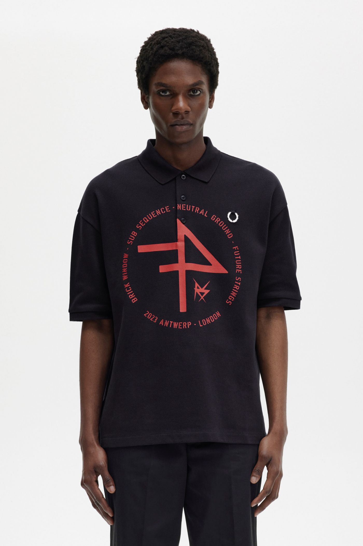 Oversized Printed Polo Shirt - Navy Blue | Raf Simmons - Fred Perry