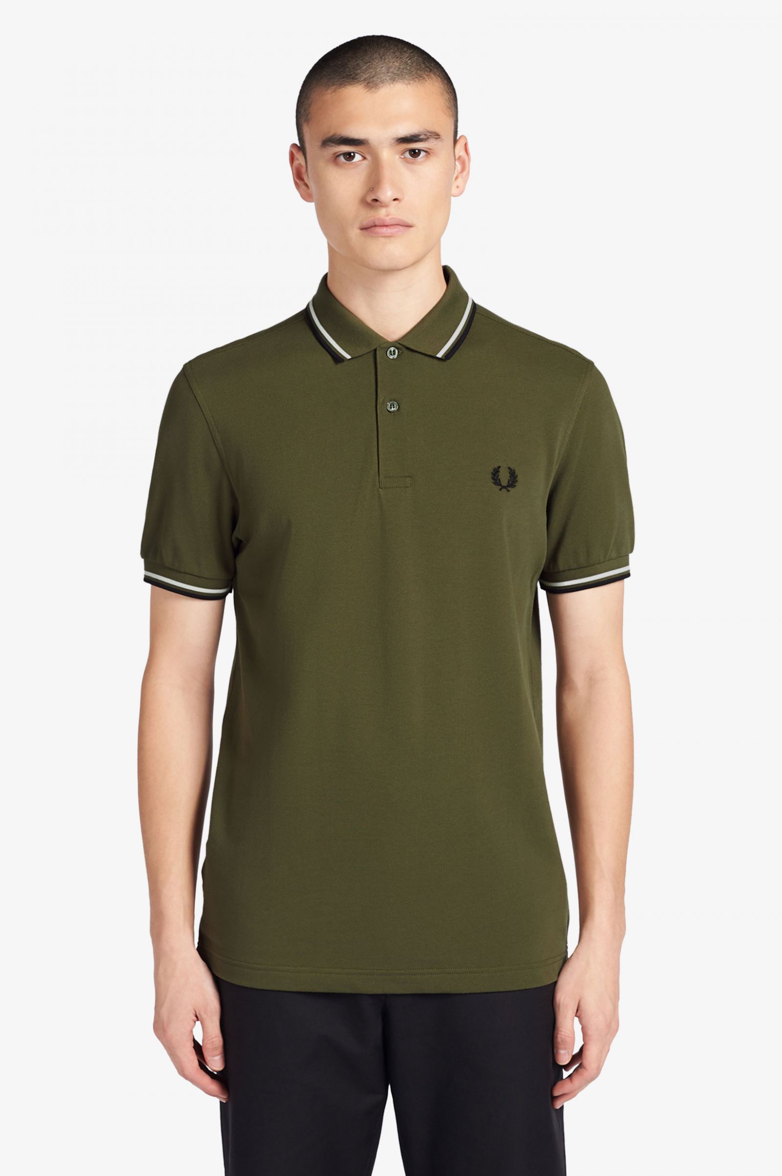 M3600 - Military Green / Snow White / Black | The Fred Perry Shirt ...