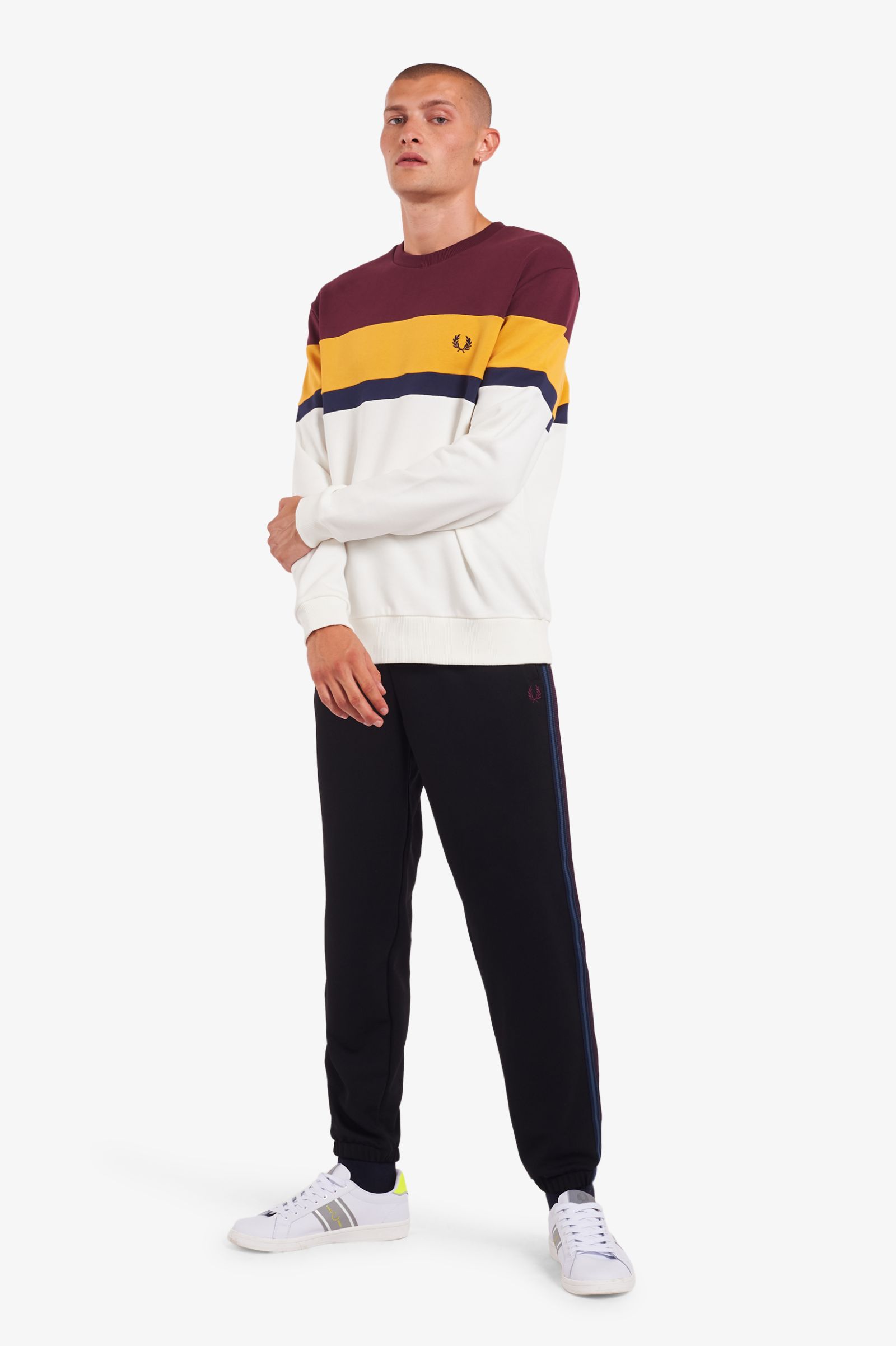 fred perry colour block crew sweatshirt