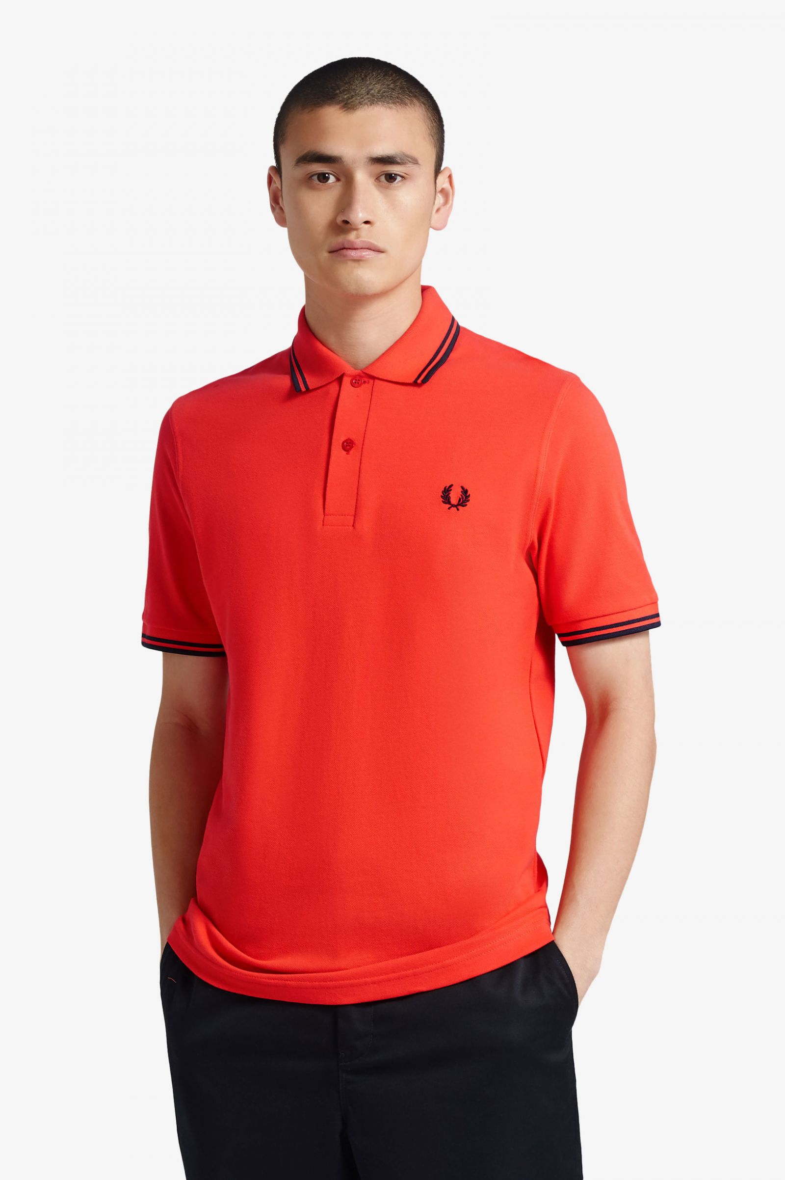 M12 - Lipstick Red / Black / Black | The Fred Perry Shirt | Men's Short ...