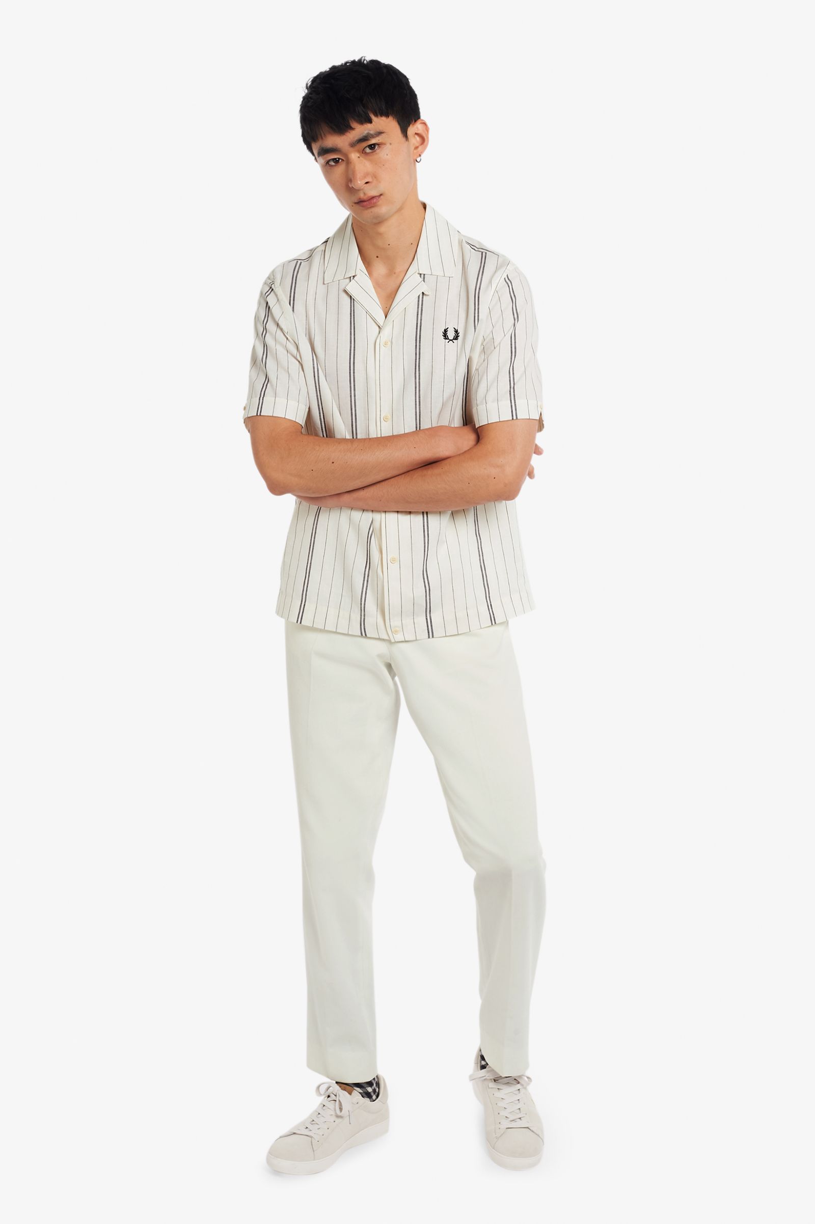 Fine Stripe Revere Collar Shirt - Ecru | Men's Shirts | Designer 